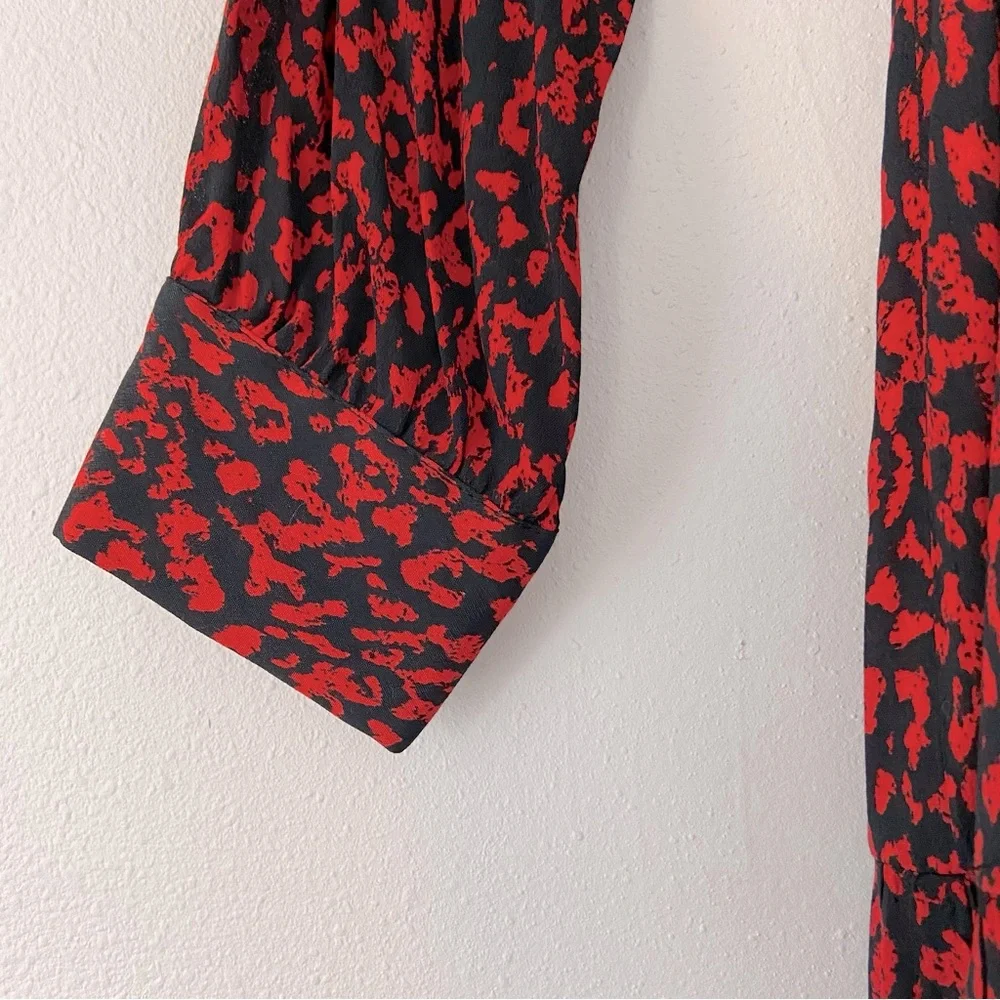 NWOT Zara Red and Black Leopard Animal Print Ruffle Neck Dress